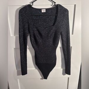 Black Glitter Long Sleeve sweater Bodysuit medium